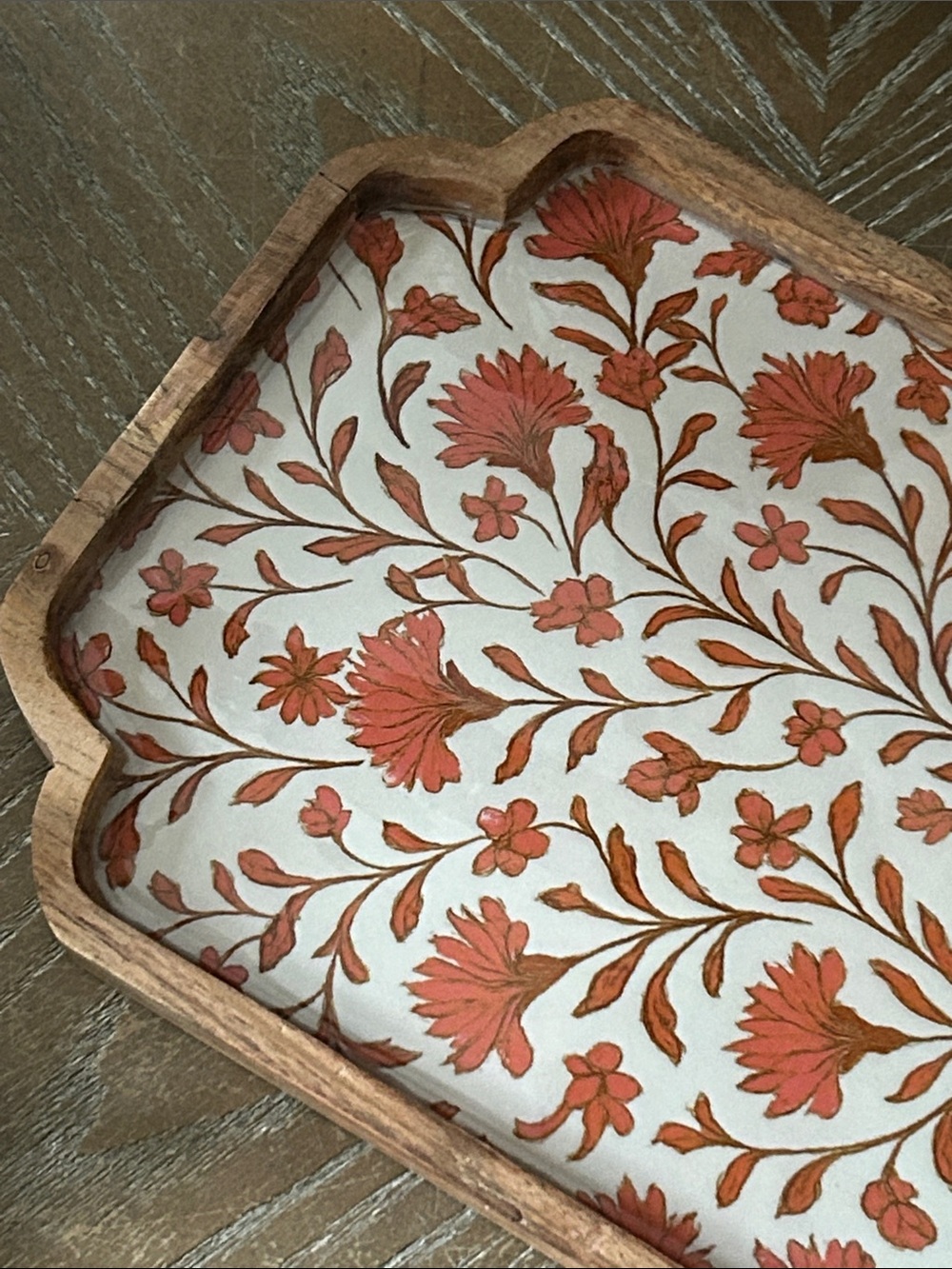 NEW! Fall Autumn Harvest Rustic Orange Floral Wood & Enamel Serving Tray - Picture 3 of 4